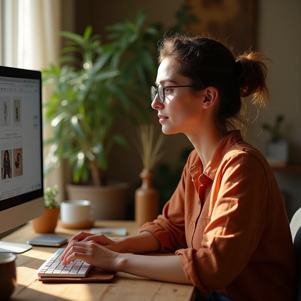 Moderner Arbeitsplatz eines Freelancers mit warmer Atmosphäre